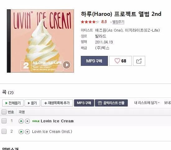 一首韩国的歌开始是一个小孩子唱，好像有什么ice cream