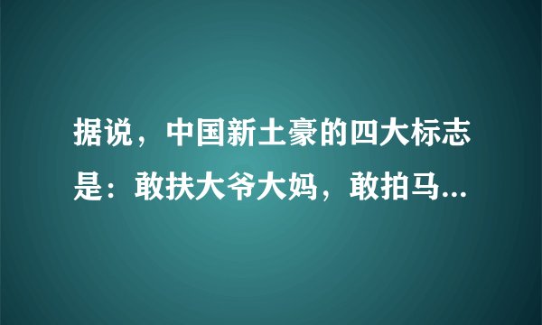 据说，中国新土豪的四大标志是：敢扶大爷大妈，敢拍马云涂鸦，敢吃新疆切糕