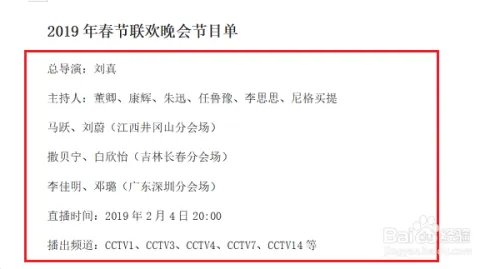 2019年春节联欢晚会节目单
