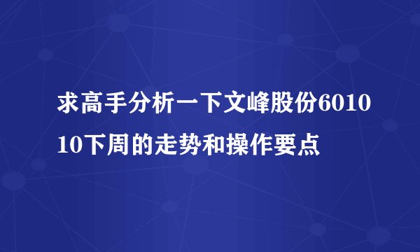 求高手分析一下文峰股份601010下周的走势和操作要点