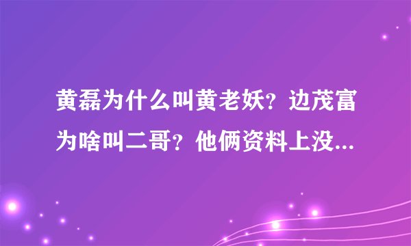 黄磊为什么叫黄老妖？边茂富为啥叫二哥？他俩资料上没有这两个绰号啊！散打吧拜托了各位 谢谢