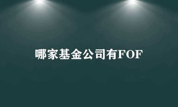 哪家基金公司有FOF