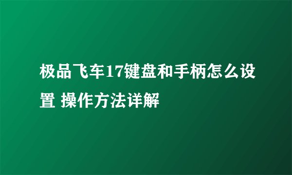 极品飞车17键盘和手柄怎么设置 操作方法详解