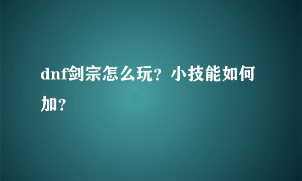 dnf剑宗怎么玩？小技能如何加？
