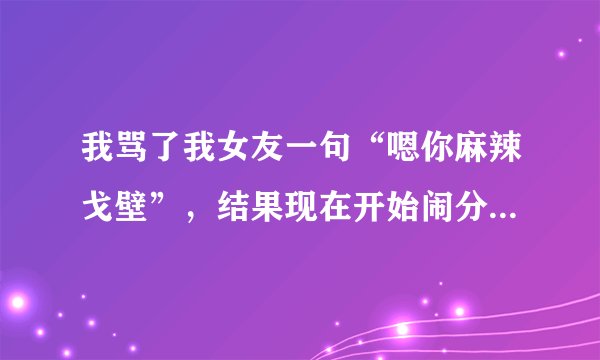 我骂了我女友一句“嗯你麻辣戈壁”，结果现在开始闹分手，而且很坚持。我之后特后悔，现在求求各位大神...