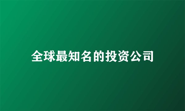 全球最知名的投资公司