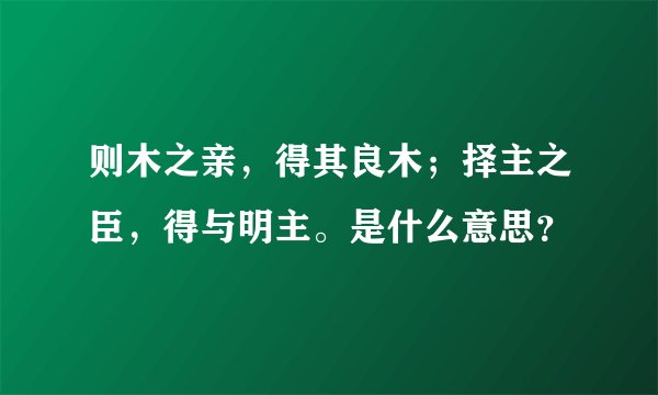 则木之亲，得其良木；择主之臣，得与明主。是什么意思？