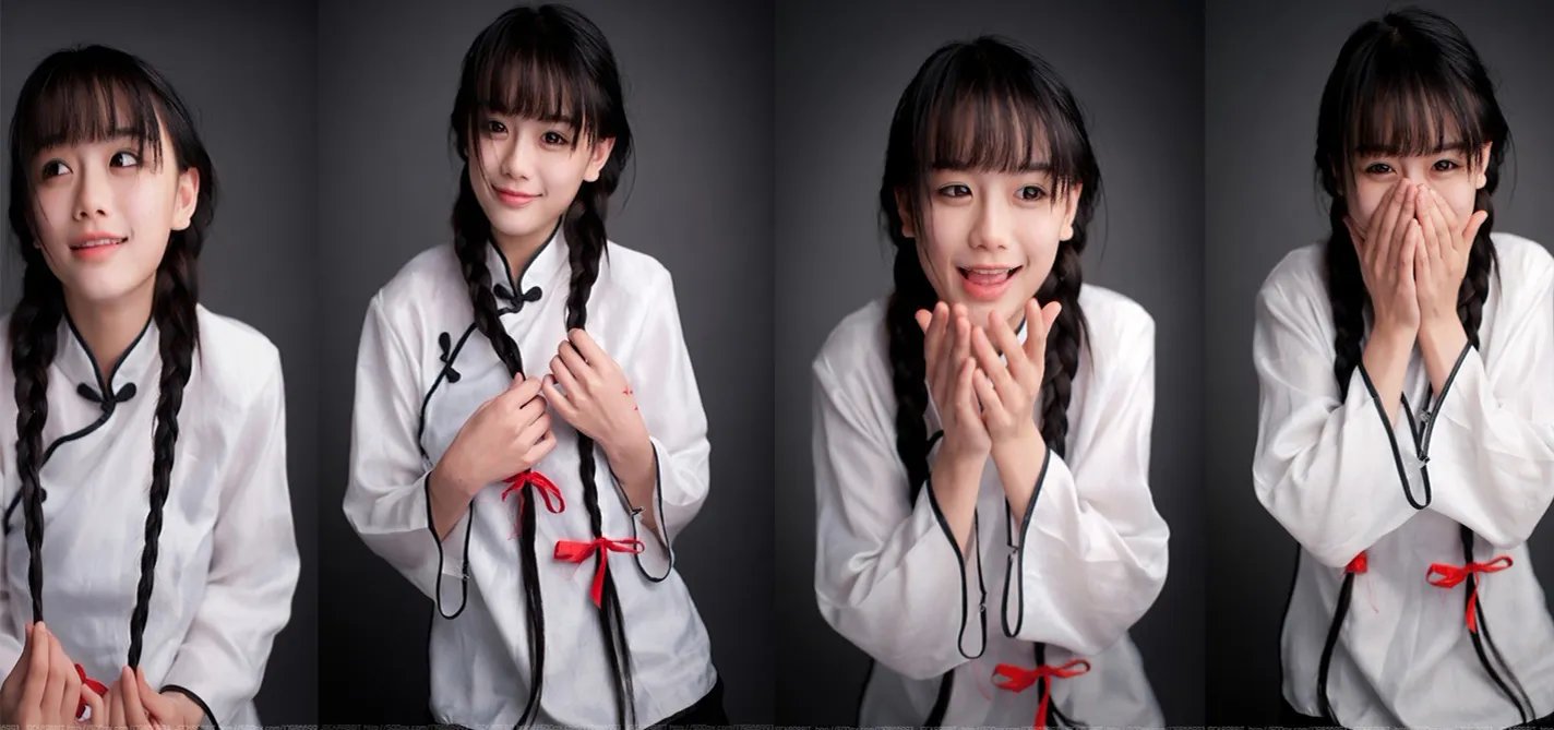 长发辫子清纯少女叫什么 就是长头发两个辫子,头发有点湿湿的,脸蛋很可爱。穿的衣服是有点古典的那种。