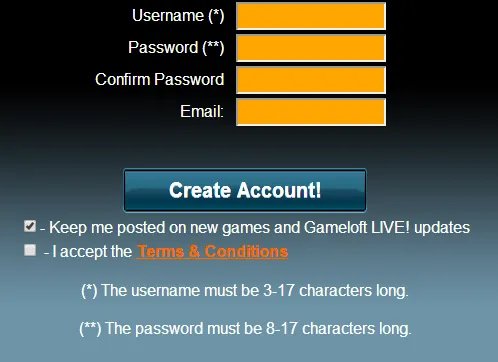 如何注册gameloft live账号