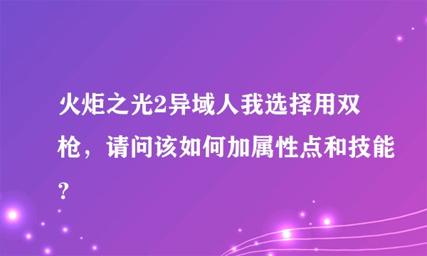 火炬之光2异域人我选择用双枪，请问该如何加属性点和技能？