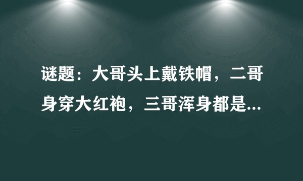 谜题：大哥头上戴铁帽，二哥身穿大红袍，三哥浑身都是刺，四哥好象一把刀。 （打四种蔬菜名）