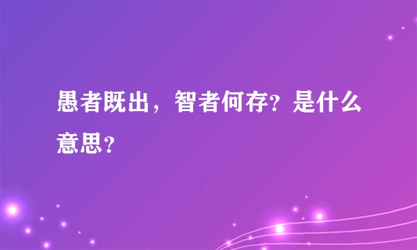 愚者既出，智者何存？是什么意思？