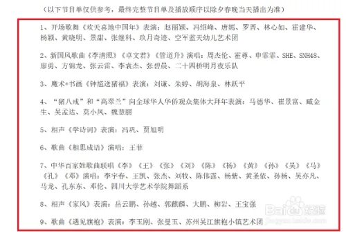2019年春节联欢晚会节目单