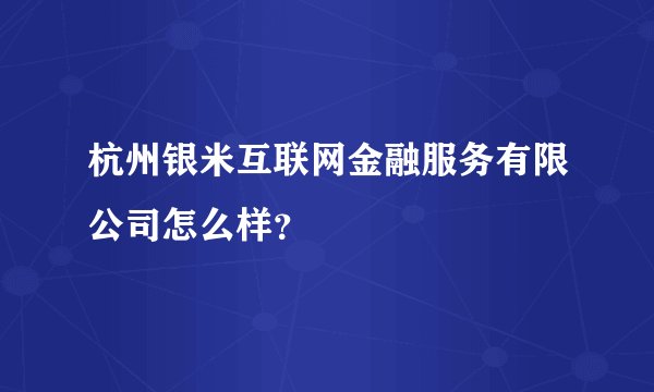 杭州银米互联网金融服务有限公司怎么样？