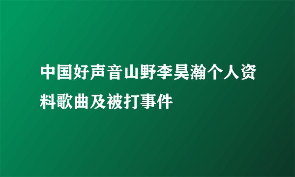 中国好声音山野李昊瀚个人资料歌曲及被打事件