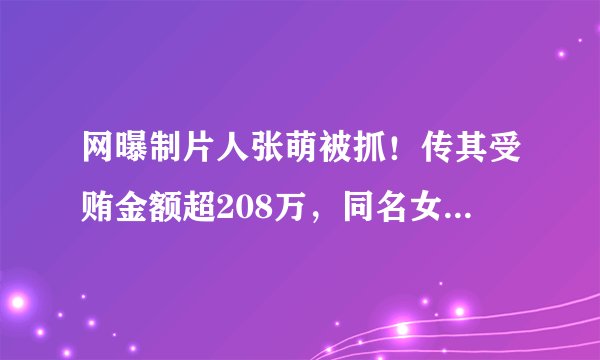 网曝制片人张萌被抓！传其受贿金额超208万，同名女演员惨遭牵连