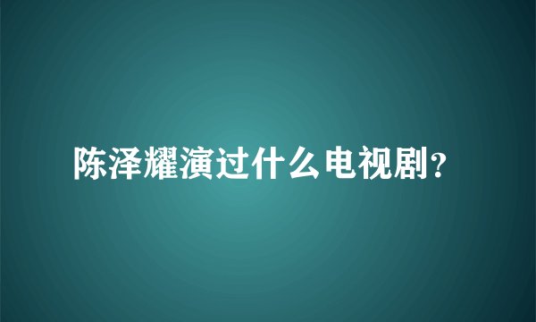 陈泽耀演过什么电视剧？
