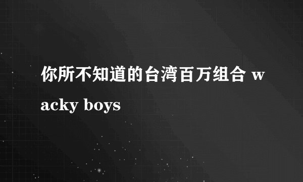 你所不知道的台湾百万组合 wacky boys