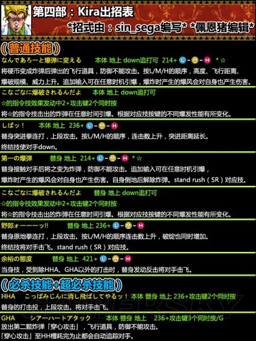 《乔乔奇妙冒险：全明星大乱斗》出招表