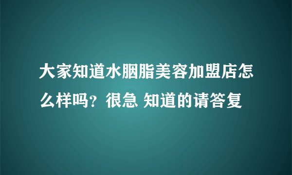 大家知道水胭脂美容加盟店怎么样吗？很急 知道的请答复
