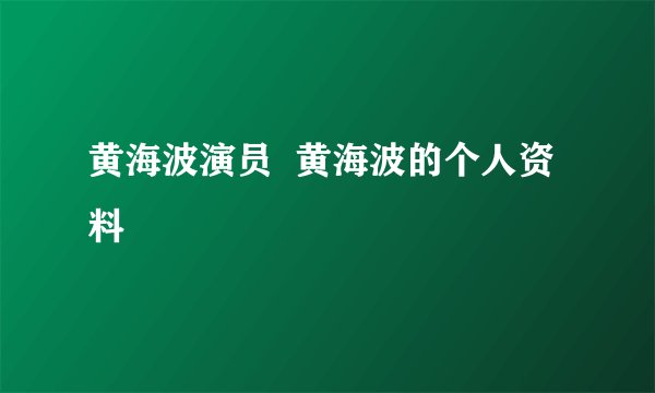 黄海波演员  黄海波的个人资料
