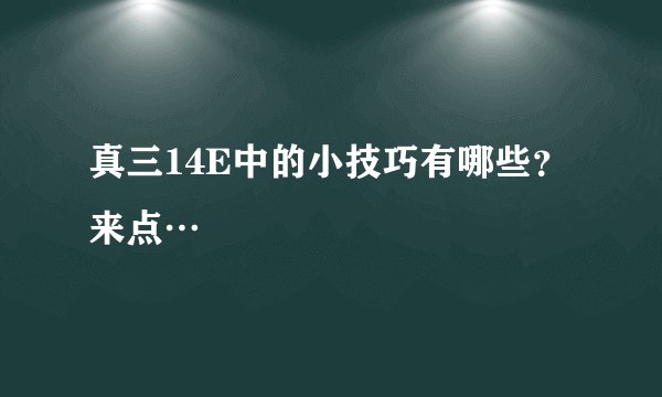 真三14E中的小技巧有哪些？来点…