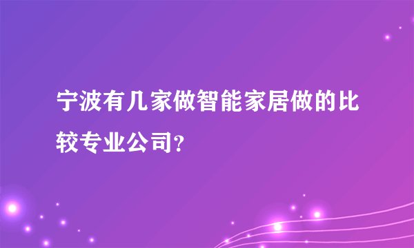 宁波有几家做智能家居做的比较专业公司？