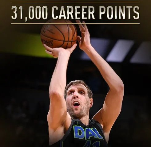 诺维茨基职业生涯总分达31000分了？