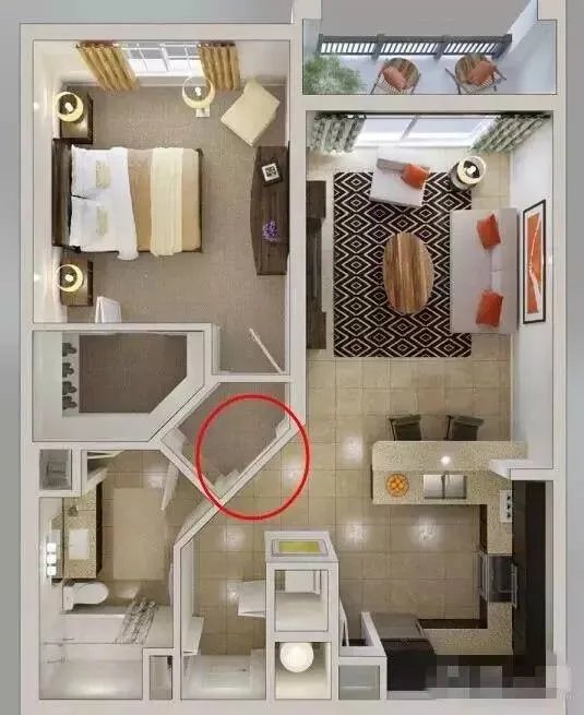 单身公寓一室一厅全景3D装修效果图！