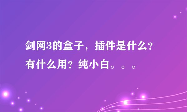 剑网3的盒子，插件是什么？有什么用？纯小白。。。