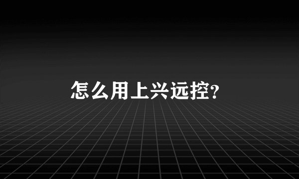怎么用上兴远控？