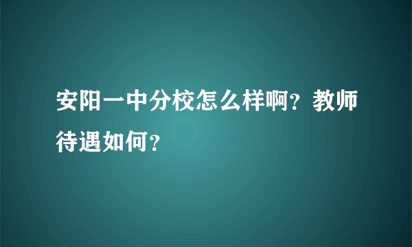 安阳一中分校怎么样啊？教师待遇如何？