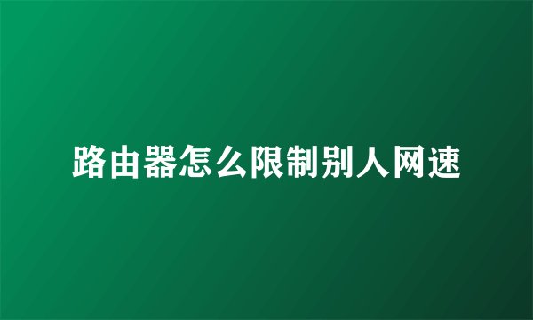路由器怎么限制别人网速