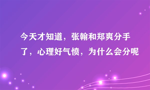 今天才知道，张翰和郑爽分手了，心理好气愤，为什么会分呢