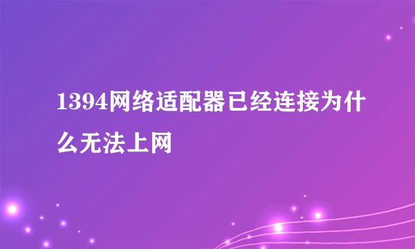 1394网络适配器已经连接为什么无法上网