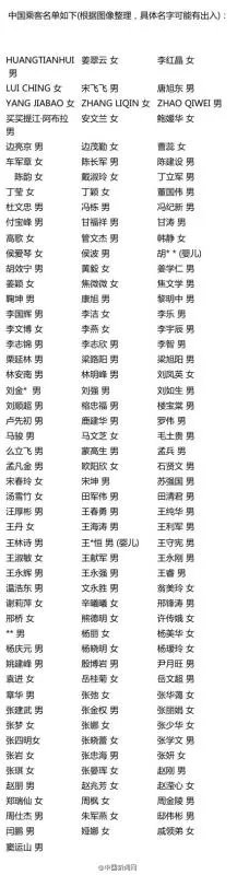 马航失踪人名单