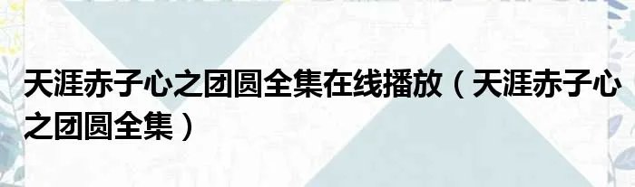 天涯赤子心之团圆全集在线播放（天涯赤子心之团圆全集）