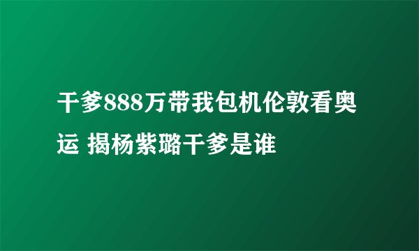 干爹888万带我包机伦敦看奥运 揭杨紫璐干爹是谁