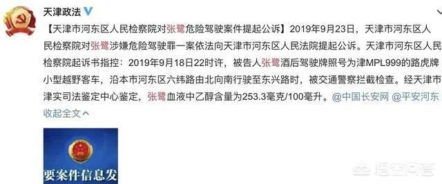 天津天海球员、国足门将张鹭醉驾被公诉，涉危险驾驶罪，被查时血液酒精含量达253.3毫克/100毫升。你怎么看？