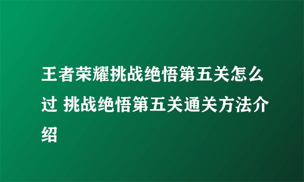 王者荣耀挑战绝悟第五关怎么过 挑战绝悟第五关通关方法介绍