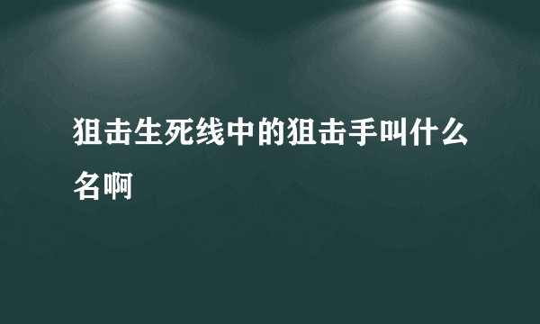 狙击生死线中的狙击手叫什么名啊