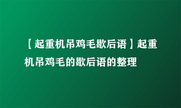 【起重机吊鸡毛歇后语】起重机吊鸡毛的歇后语的整理