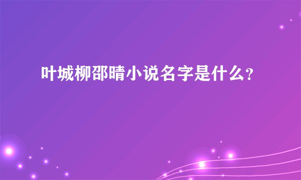 叶城柳邵晴小说名字是什么？