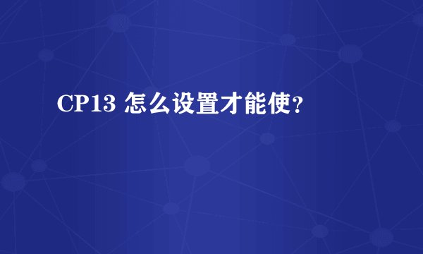 CP13 怎么设置才能使？