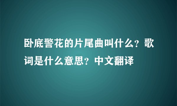 卧底警花的片尾曲叫什么？歌词是什么意思？中文翻译