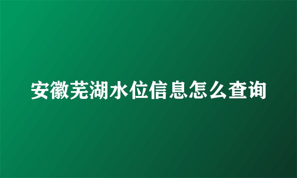 安徽芜湖水位信息怎么查询