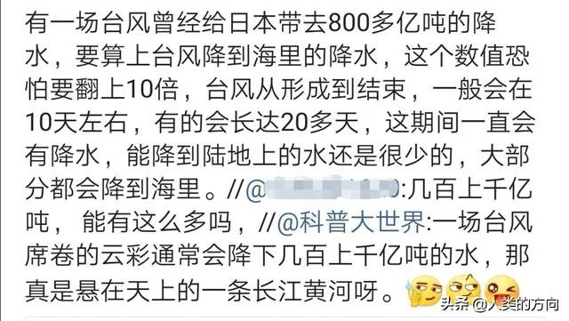 一个台风大约能携带多少吨水？