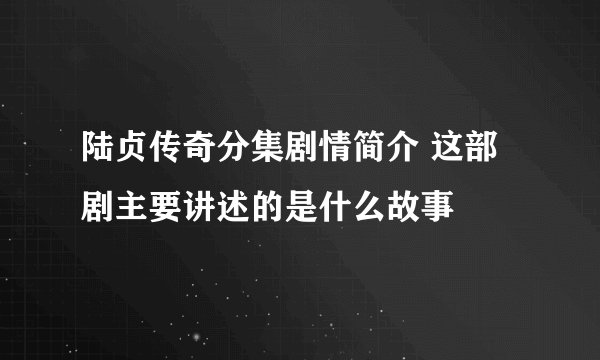 陆贞传奇分集剧情简介 这部剧主要讲述的是什么故事