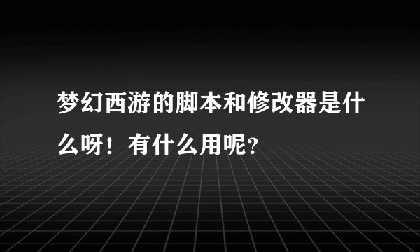 梦幻西游的脚本和修改器是什么呀！有什么用呢？