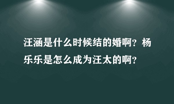 汪涵是什么时候结的婚啊？杨乐乐是怎么成为汪太的啊？